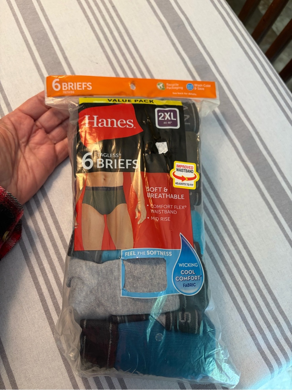 Hanes Men’s 6-Pack Briefs – 2XL Black, Gray & Blue